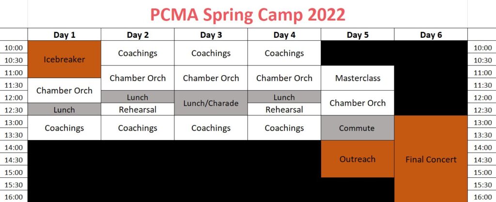 Spring camp schedule – PCMA